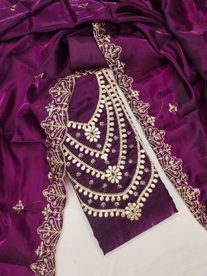 purple embroidered jimmi choo silk blend unstitched dress material  3