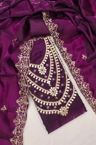 purple embroidered jimmi choo silk blend unstitched dress material 