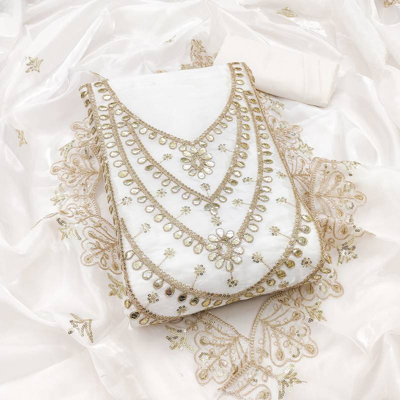 white embroidered jimmi choo silk blend unstitched dress material 