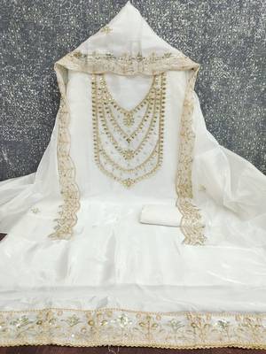 white embroidered jimmi choo silk blend unstitched dress material  2