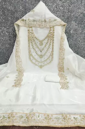 white embroidered jimmi choo silk blend unstitched dress material 
