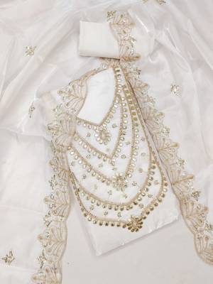 white embroidered jimmi choo silk blend unstitched dress material  3