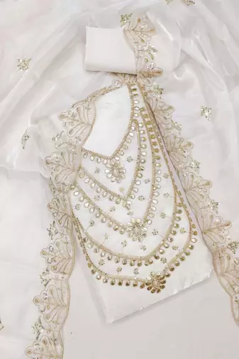 white embroidered jimmi choo silk blend unstitched dress material 