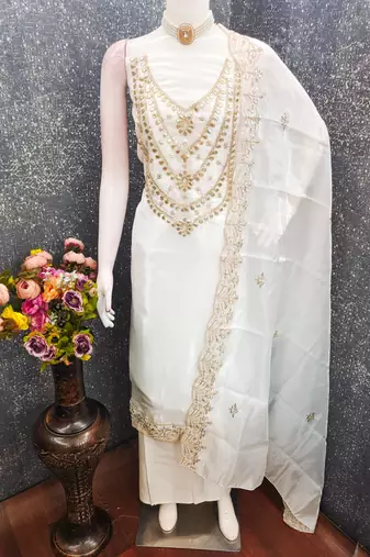 white embroidered jimmi choo silk blend unstitched dress material 