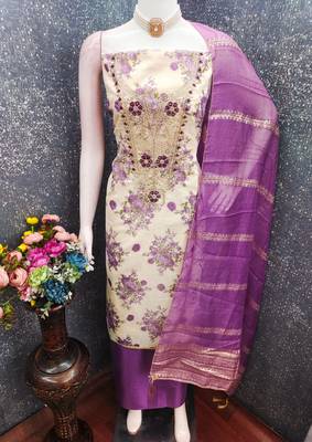 multicolor printed shimmer unstitched dress material  4