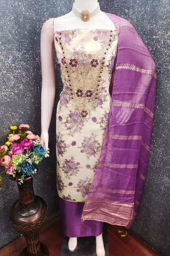 multicolor printed shimmer unstitched dress material 