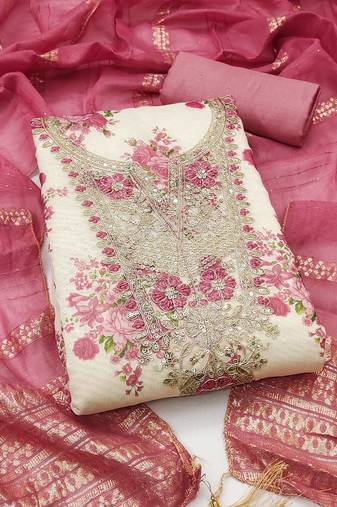 multicolor printed shimmer unstitched dress material 
