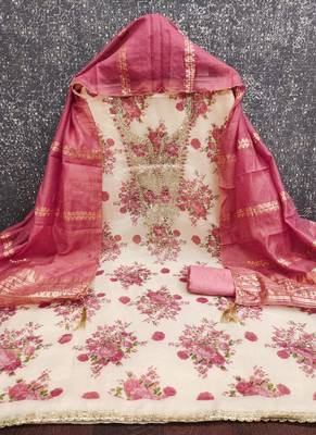 multicolor printed shimmer unstitched dress material  2