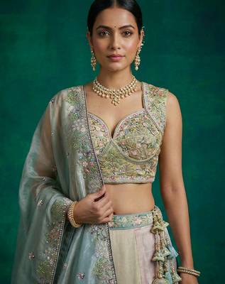 Women's Multi-Color Organza Embroidered Lehenga Choli with Dupatta 2
