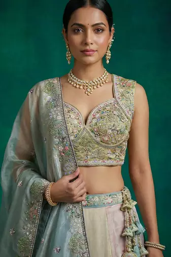 Women's Multi-Color Organza Embroidered Lehenga Choli with Dupatta