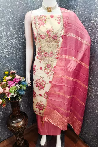 multicolor printed shimmer unstitched dress material 