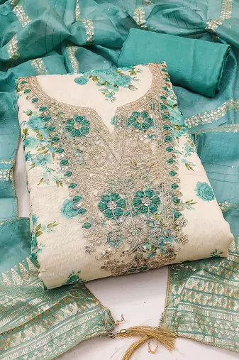 multicolor printed shimmer unstitched dress material 