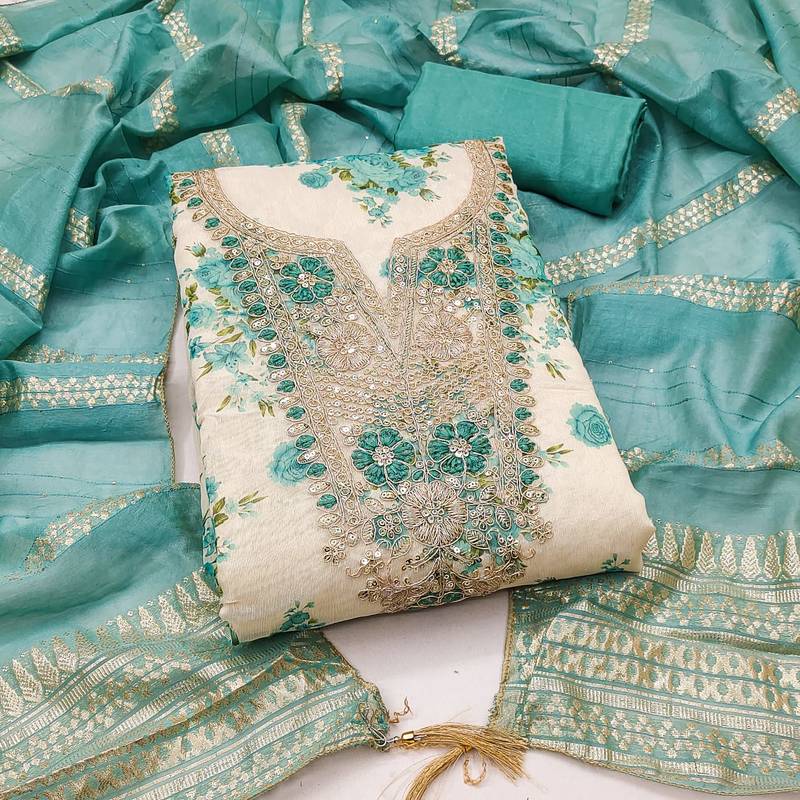 multicolor printed shimmer unstitched dress material 