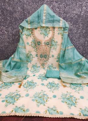 multicolor printed shimmer unstitched dress material  2