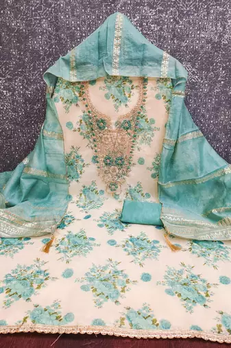 multicolor printed shimmer unstitched dress material 