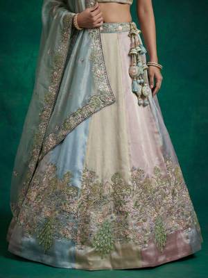 Women's Multi-Color Organza Embroidered Lehenga Choli with Dupatta 4