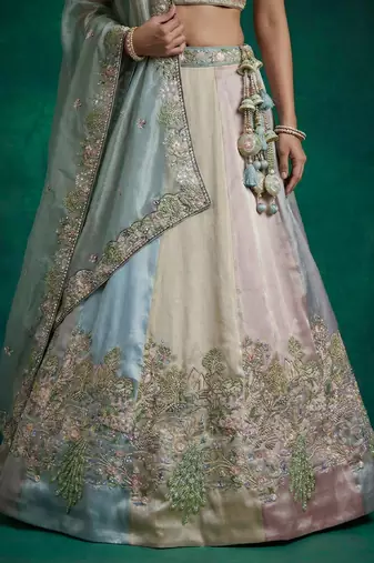 Women's Multi-Color Organza Embroidered Lehenga Choli with Dupatta