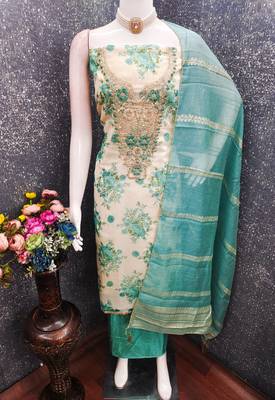multicolor printed shimmer unstitched dress material  4