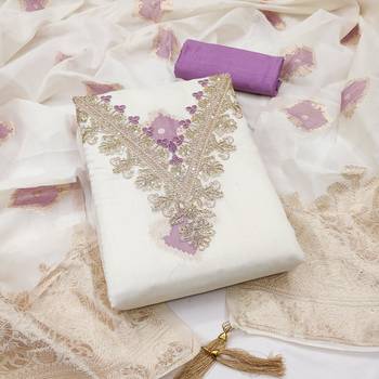 off white weaved mal chanderi unstitched dress material  1
