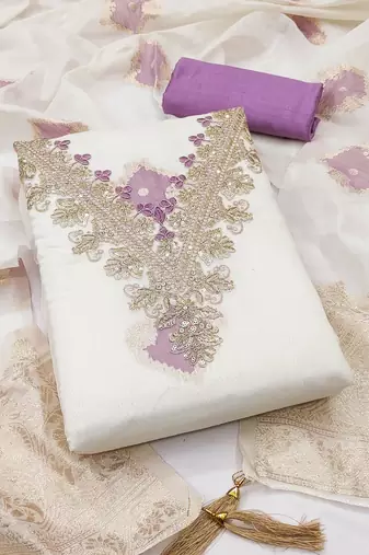 off white weaved mal chanderi unstitched dress material 