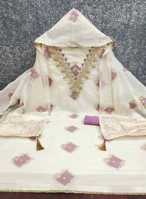 off white weaved mal chanderi unstitched dress material  2