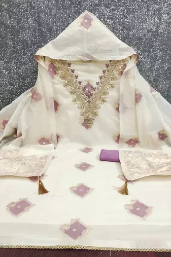 off white weaved mal chanderi unstitched dress material 