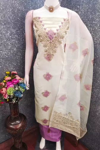 off white weaved mal chanderi unstitched dress material 