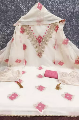 off white weaved mal chanderi unstitched dress material 