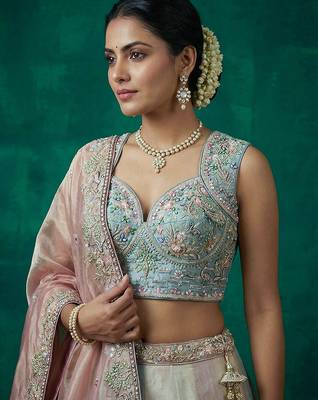 Women's Multi-Color Organza Embroidered Lehenga Choli with Dupatta 2