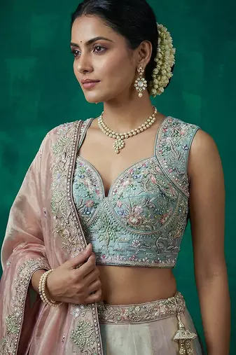 Women's Multi-Color Organza Embroidered Lehenga Choli with Dupatta