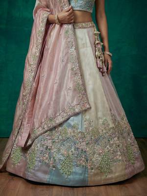 Women's Multi-Color Organza Embroidered Lehenga Choli with Dupatta 3