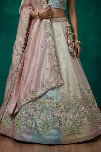 Women's Multi-Color Organza Embroidered Lehenga Choli with Dupatta
