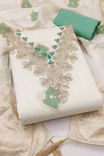 off white weaved mal chanderi unstitched dress material 