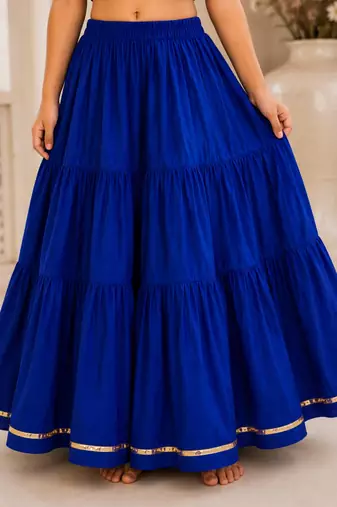 Royal blue cotton embroidered  mirror work kids lehenga choli