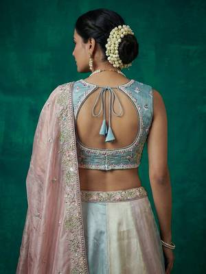 Women's Multi-Color Organza Embroidered Lehenga Choli with Dupatta 4