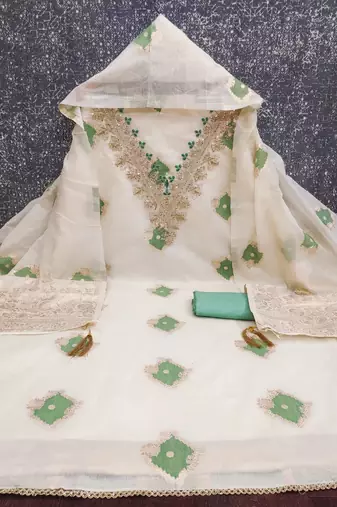 off white weaved mal chanderi unstitched dress material 