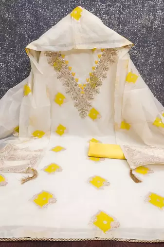 off white weaved mal chanderi unstitched dress material 