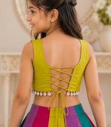 Multicolor cotton embroidered  mirror work kids lehenga choli