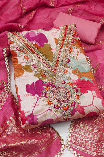 multicolor printed roman unstitched dress material 