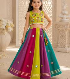 Multicolor cotton embroidered  mirror work kids lehenga choli