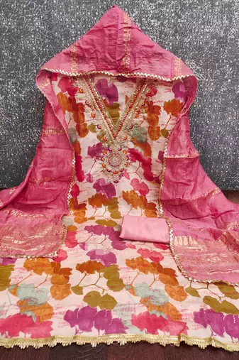 multicolor printed roman unstitched dress material 