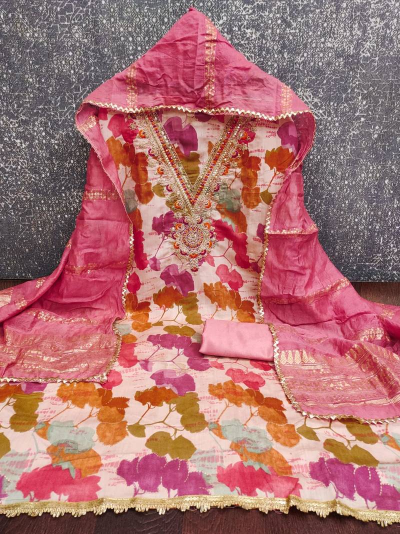 multicolor printed roman unstitched dress material 