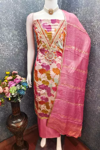multicolor printed roman unstitched dress material 