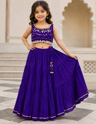Purple cotton embroidered  mirror work kids lehenga choli 1
