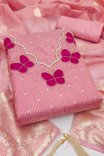pink fancy kasa silk unstitched dress material 