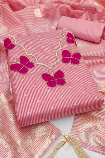pink fancy kasa silk unstitched dress material 