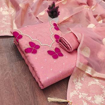 pink fancy kasa silk unstitched dress material  3
