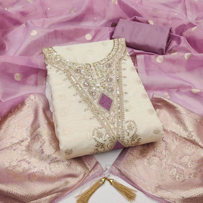 off white weaved shimmer butti unstitched dress material 