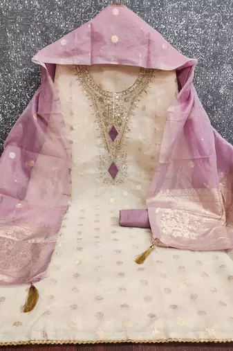 off white weaved shimmer butti unstitched dress material 