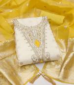 off white weaved shimmer butti unstitched dress material 